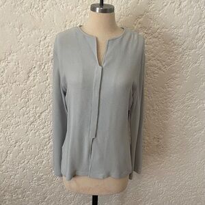 Vintage Saks Fifth Avenue Folio Collection Blue Silk Long Sleeve Blouse Sz Small